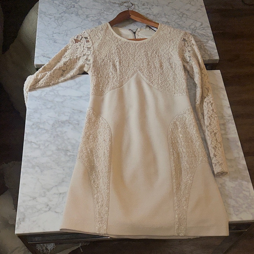 Tracy Reese Cream Lace-Panel Long Sleeve Dress